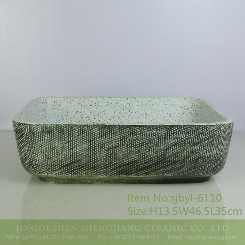 sjbyl-6110-（长）墨点细刀刻 sjbyl-6110 Ink point fine knife carving wash basin daily ceramic basin large oval porcelain basin - shengjiang  ceramic  factory   porcelain art hand basin wash sink