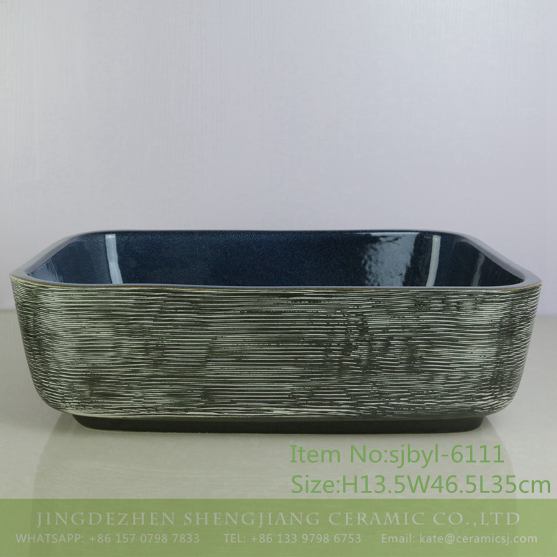 sjbyl-6111-（长）内兰花釉平行线-1 sjbyl-6111 Inside orchid glaze parallel line wash basin daily ceramic basin large oval porcelain basin - shengjiang  ceramic  factory   porcelain art hand basin wash sink