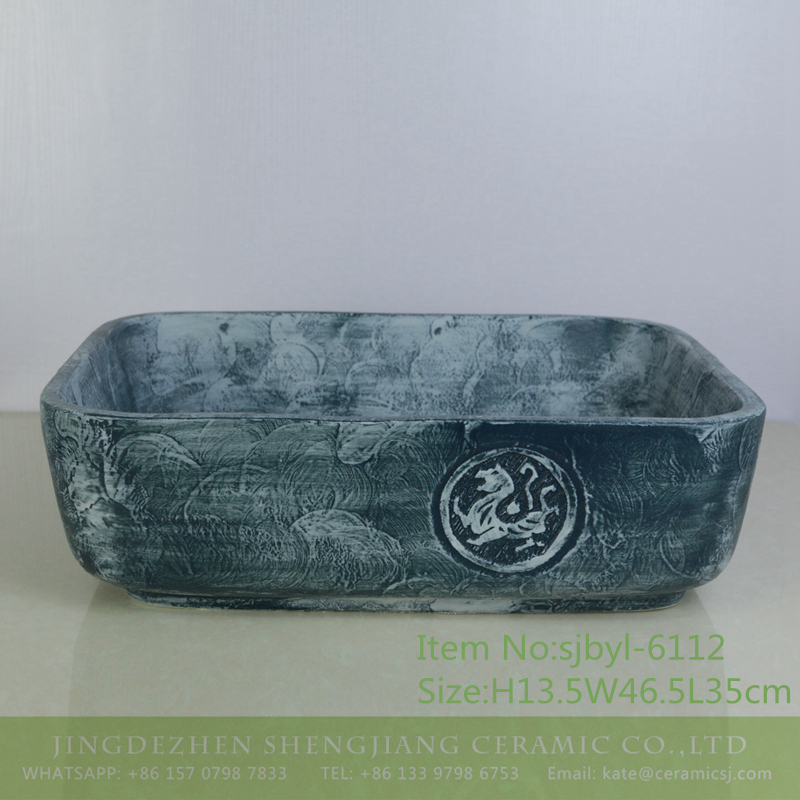 sjbyl-6112-（长）青龙 sjbyl-6112 Blue dragon pattern wash basin daily ceramic basin large oval porcelain basin - shengjiang  ceramic  factory   porcelain art hand basin wash sink