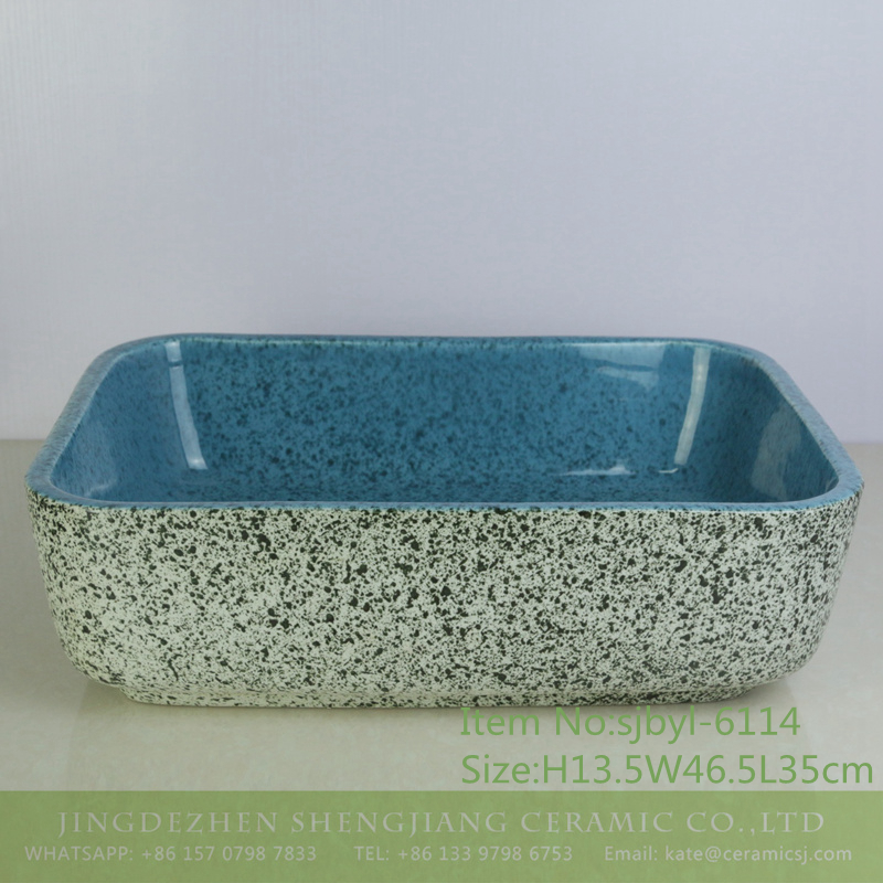 sjbyl-6114-（长）全墨点内蓝 sjbyl-6114 Full ink point interior blue durable wash basin daily ceramic basin large oval porcelain basin - shengjiang  ceramic  factory   porcelain art hand basin wash sink