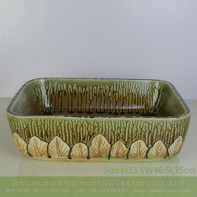 sjbyl-6115-（长）森林 sjbyl-6115 Forest pattern yellow-green wash basin daily ceramic basin large oval porcelain basin - shengjiang  ceramic  factory   porcelain art hand basin wash sink