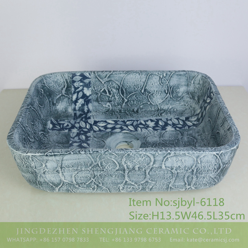 sjbyl-6118-（长）十字树叶 sjbyl-6118 Wash basin daily pottery and porcelain basin brunet imitate ancient ancient cloud big oval porcelain basin - shengjiang  ceramic  factory   porcelain art hand basin wash sink