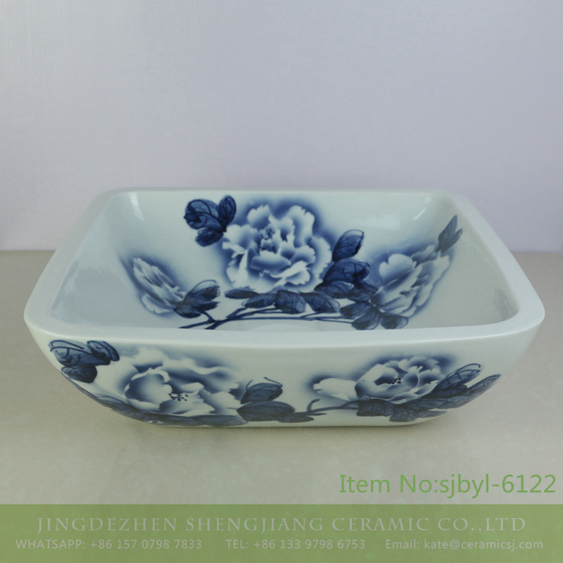 sjbyl-6122-（正）淡雅牡丹 sjbyl-6122 The peony decorative pattern style lavabo of pottery and porcelain basin quietly elegant quality is high - shengjiang  ceramic  factory   porcelain art hand basin wash sink