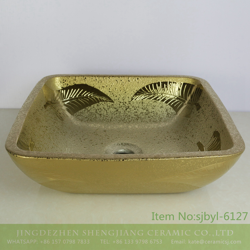 sjbyl-6127-（正）金叶子 sjbyl-6127 Jingdezhen Gold leaf pattern gold ceramic basin high quality wash basin daily household hotel toilet - shengjiang  ceramic  factory   porcelain art hand basin wash sink