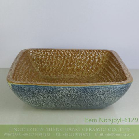 sjbyl-6129 Shengjiang Chinese style  Blue glaze tiger skin ceramic basin bathroombasin decoration washroom