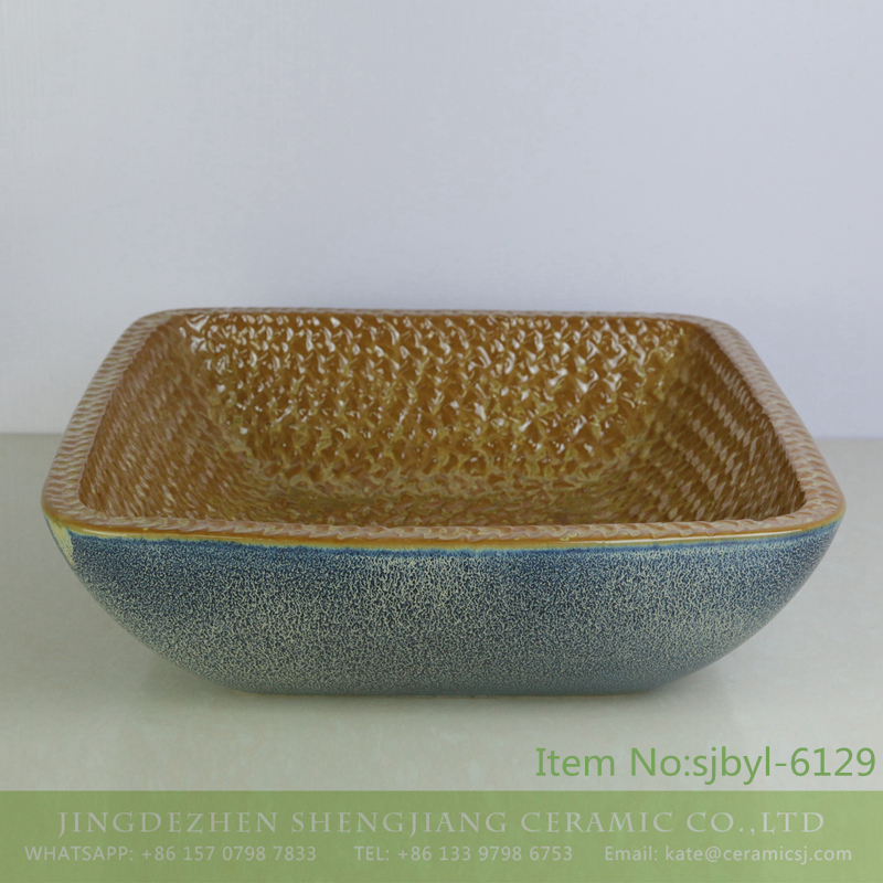 sjbyl-6129-（正）蓝花釉虎皮纹 sjbyl-6129 Shengjiang Chinese style  Blue glaze tiger skin ceramic basin bathroombasin decoration washroom - shengjiang  ceramic  factory   porcelain art hand basin wash sink