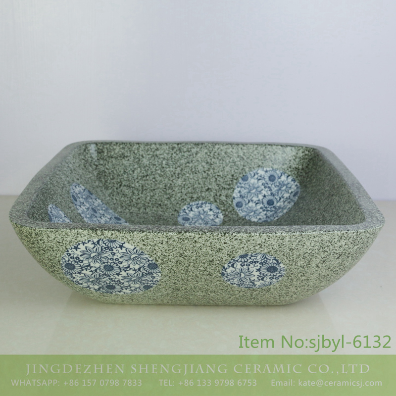 sjbyl-6132-（正）墨点贴O菊满地 sjbyl-6132 Ink point chrysanthemum applique lavabo ceramic basin toilet wash gargle home decoration durable look exquisite - shengjiang  ceramic  factory   porcelain art hand basin wash sink