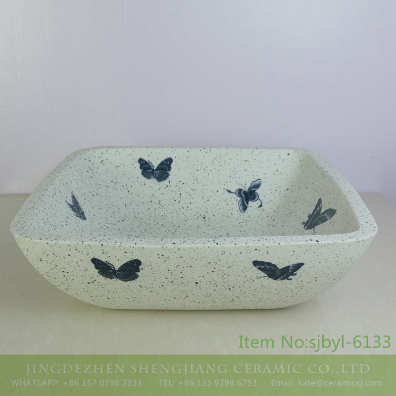 sjbyl-6133-（正）墨蝶 sjbyl-6133 Butterfly printing ceramic basin jingdezhen household wash basin cleaning basin good to clean - shengjiang  ceramic  factory   porcelain art hand basin wash sink