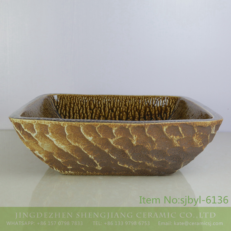 sjbyl-6136-（正）沙漠森林 sjbyl-6136 shengjiang Desert forest pattern loess color pattern ceramic basin wash basin daily household decoration - shengjiang  ceramic  factory   porcelain art hand basin wash sink