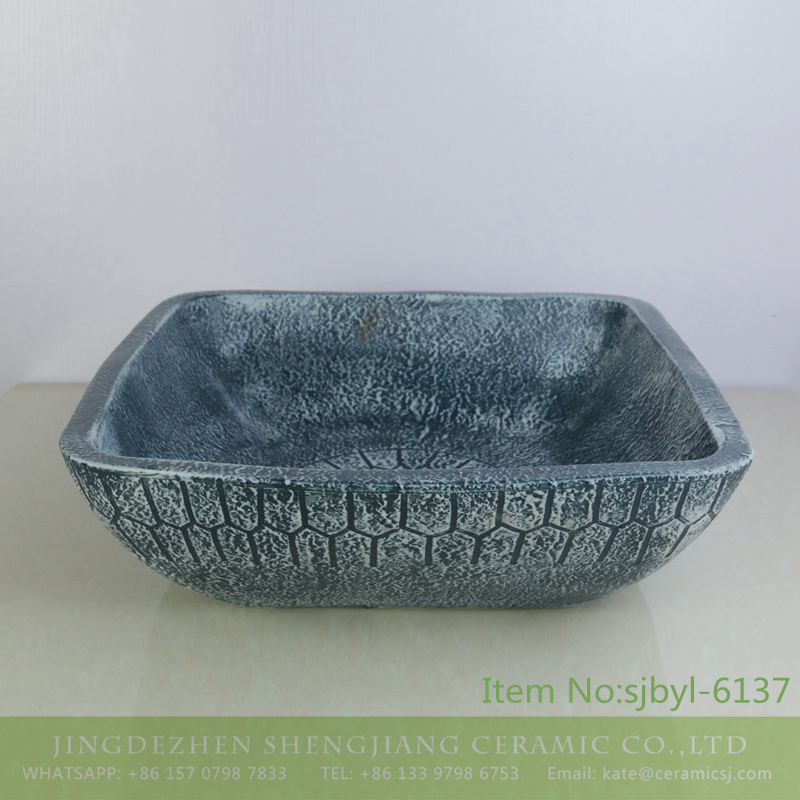 sjbyl-6137-（正）玄武 sjbyl-6137Basaltic blue pottery and porcelain basin luxurybathroom lavabo daily household decoration bathroombasin - shengjiang  ceramic  factory   porcelain art hand basin wash sink