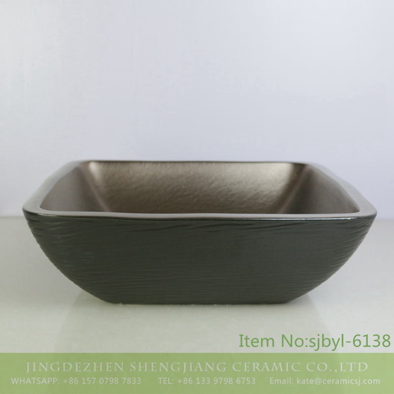 sjbyl-6138-（正）亚光金黑水波纹 sjbyl-6138 Jingdezhen High-grade European matte gold black water wave pattern dirty ceramic basin wash basin - shengjiang  ceramic  factory   porcelain art hand basin wash sink
