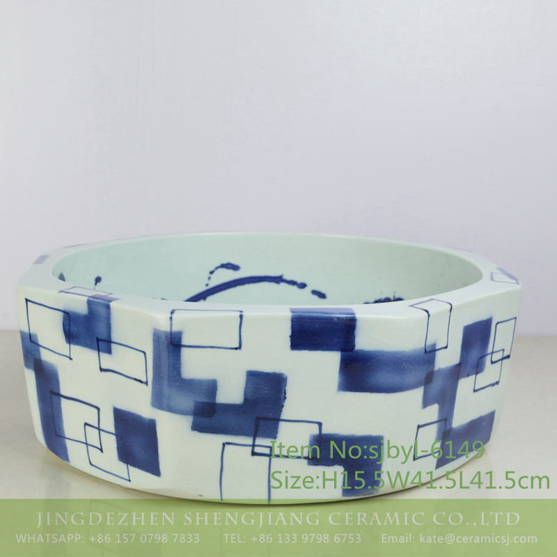 sjbyl-6149-八角蓝色现代 sjbyl-6149 Octagonal blue modern Chinese ceramic basin daily use of high-grade ceramic wash basin - shengjiang  ceramic  factory   porcelain art hand basin wash sink