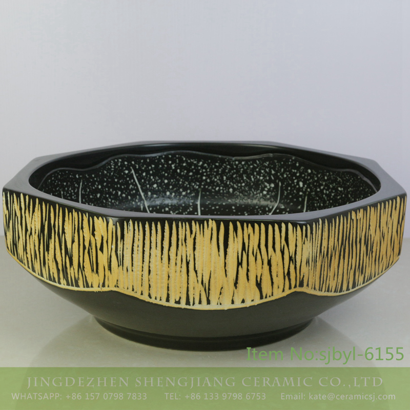 sjbyl-6155-八角星点墨荷台 sjbyl-6155 Chinese style ceramicsink basin star point inky lotus high-grade ceramic wash basin China ceramic basin - shengjiang  ceramic  factory   porcelain art hand basin wash sink