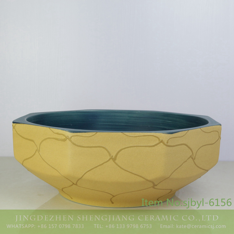 sjbyl-6156-八角黄泥流水旋-1 sjbyl-6156 Chinese style Octagonal yellow mud water lavabo hand-painted daily high-grade lavabo household washsink - shengjiang  ceramic  factory   porcelain art hand basin wash sink