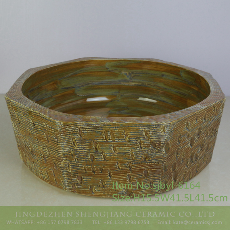 sjbyl-6164-（八角）八角断断续续 sjbyl-6164 Shengjiang Hand painted daily high-grade wash basin intermittent patterns do old wash basin octagonal wash basin household - shengjiang  ceramic  factory   porcelain art hand basin wash sink