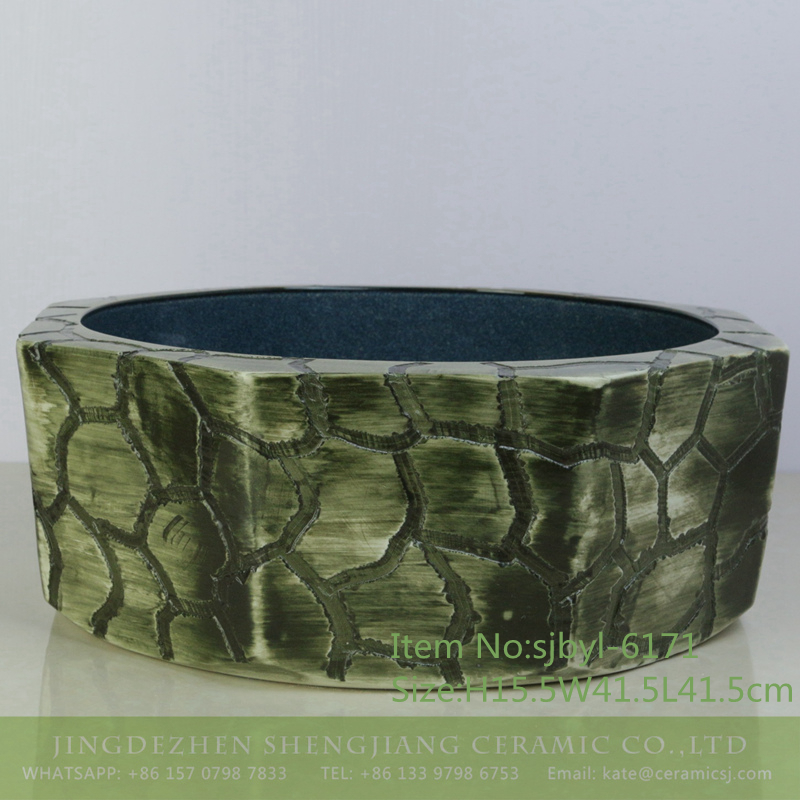 sjbyl-6171-八角青石块 sjbyl-6171 Lavabo of pottery and porcelain basin high-grade household daily use China makes octagonal bluestone block pattern - shengjiang  ceramic  factory   porcelain art hand basin wash sink