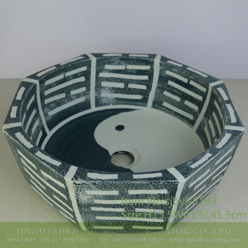 sjbyl-6183-八角太极 sjbyl-6183 Chinese style octagonal tai chi pattern high quality ceramic basin wash basin beautiful high-end hand-painted porcelain - shengjiang  ceramic  factory   porcelain art hand basin wash sink