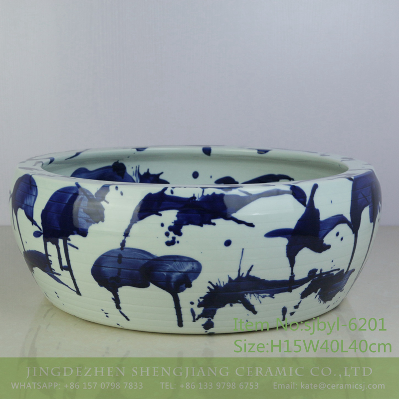 sjbyl-6201-青花泼洒 sjbyl-6201 Lavatory of pottery and porcelain basin lavatory beautiful high quality high-grade hand painted blue flower sprinkles decorative pattern pottery and porcelain - shengjiang  ceramic  factory   porcelain art hand basin wash sink