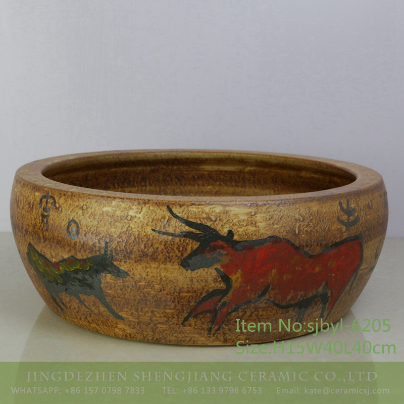 sjbyl-6205-斗牛 sjbyl-6205 Beautiful artistic bullfight pattern ceramic jingdezhen porcelain wash basin bathroom wash sink - shengjiang  ceramic  factory   porcelain art hand basin wash sink