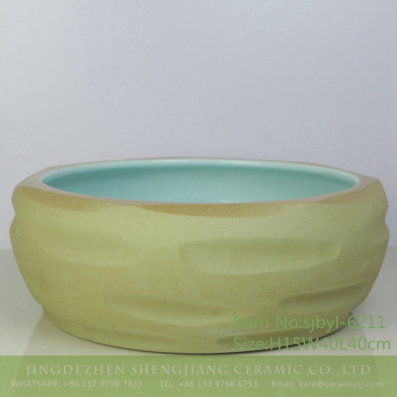 sjbyl-6211-黄泥刀刻 sjbyl-6211 Wash basin yellow clay knife carving fresh bathroom wash basin Chinese ceramics jingdezhen porcelain - shengjiang  ceramic  factory   porcelain art hand basin wash sink