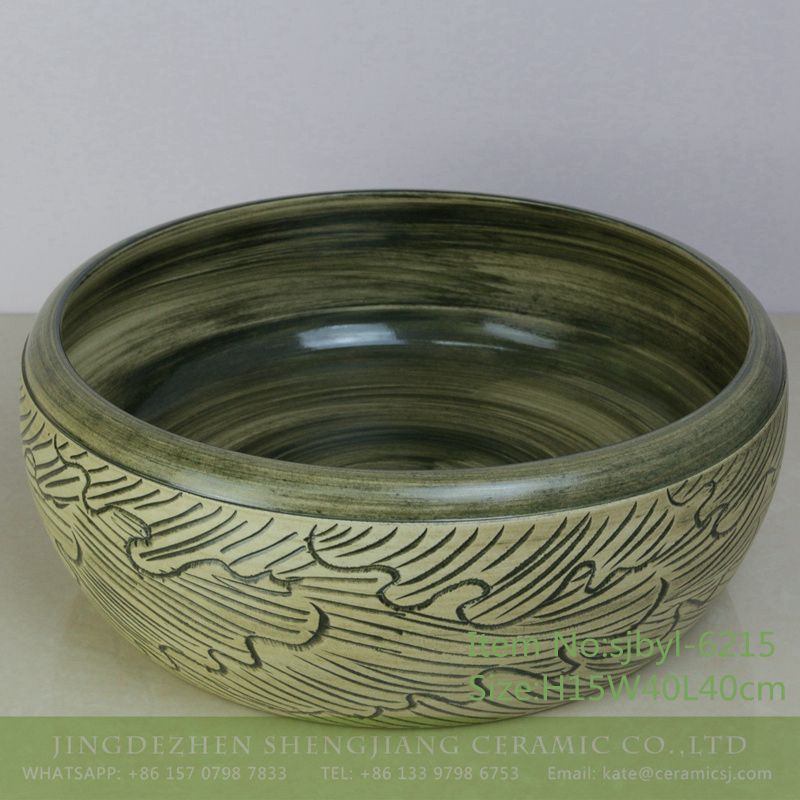 sjbyl-6215-重瓣 sjbyl-6215 Dark green lavatory petals overlap design bathroom wash basin Chinese ceramic jingdezhen porcelain - shengjiang  ceramic  factory   porcelain art hand basin wash sink