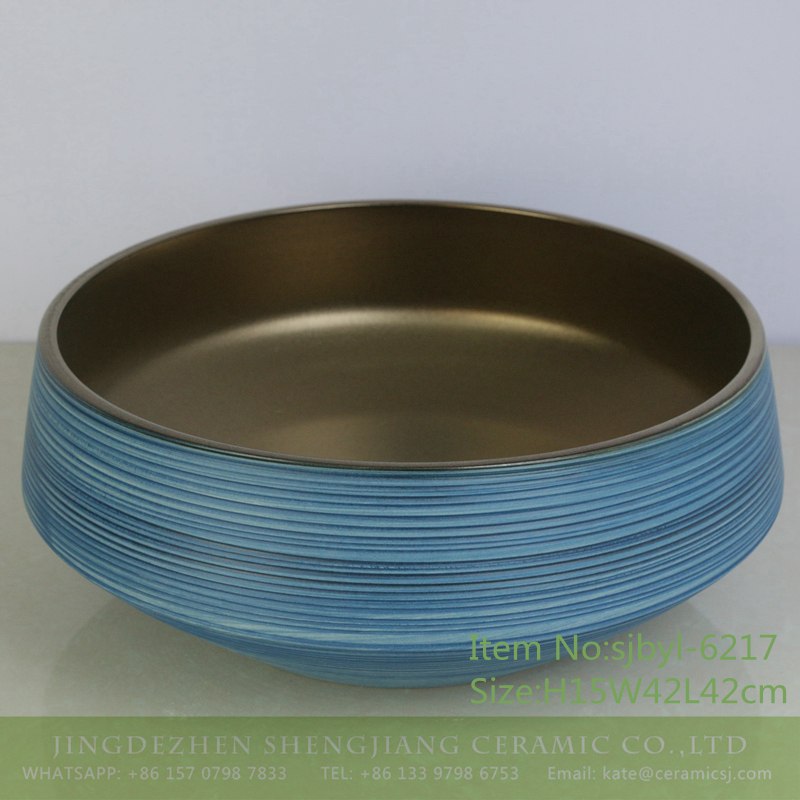 sjbyl-6217-亚光金蓝线圈 sjbyl-6217 Matte aureate blue coil style Chinese ceramics jingdezhen porcelain wash basin bathroom wash sink - shengjiang  ceramic  factory   porcelain art hand basin wash sink