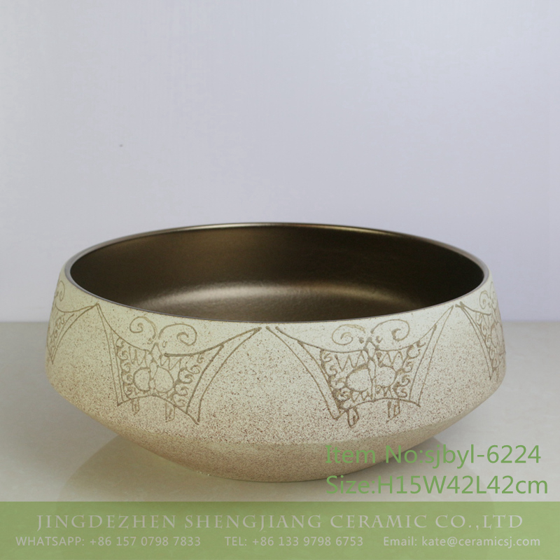 sjbyl-6224-蝴蝶图腾-1 sjbyl-6224 Fashionable butterfly totem beautiful ceramic jingdezhen porcelain wash basin bathroom wash sink - shengjiang  ceramic  factory   porcelain art hand basin wash sink