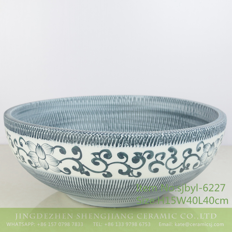 sjbyl-6227-蓝跳刀刻花穿枝莲-1 sjbyl-6227 Blue and white knives cut through the branches of the lotus porcelain basin sink bathroomdesign washsink ceramicbasin - shengjiang  ceramic  factory   porcelain art hand basin wash sink