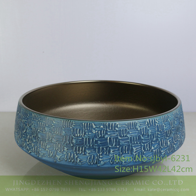 sjbyl-6231-纹理-2 sjbyl-6231 Chinese style grain exterior blue decorative pattern interior smooth lavabo porcelain daily decoration - shengjiang  ceramic  factory   porcelain art hand basin wash sink