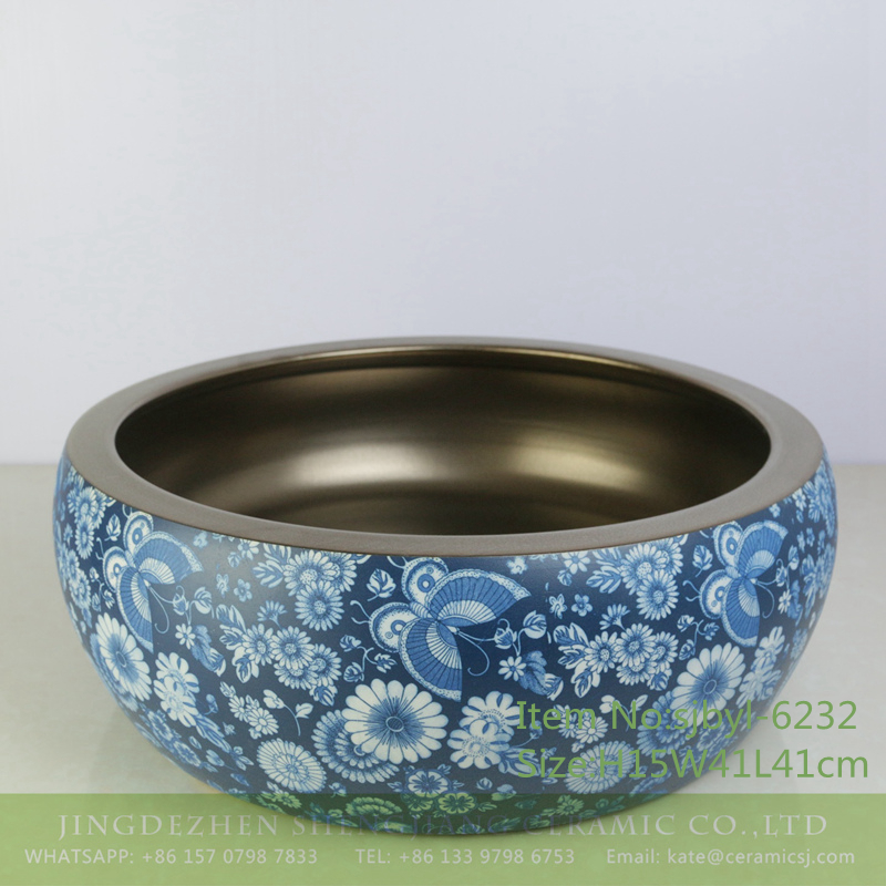 sjbyl-6232-亚光金蝶舞-1 sjbyl-6232 External matte kingdee dance internal smooth wash basin porcelain porcelain daily decoration bathroom - shengjiang  ceramic  factory   porcelain art hand basin wash sink