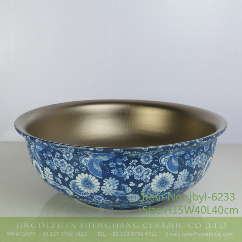 sjbyl-6233-亚光金蝶舞-2 sjbyl-6233 Thin mouth matte kingdee dance interior smooth wash basin porcelain porcelain daily home decoration - shengjiang  ceramic  factory   porcelain art hand basin wash sink