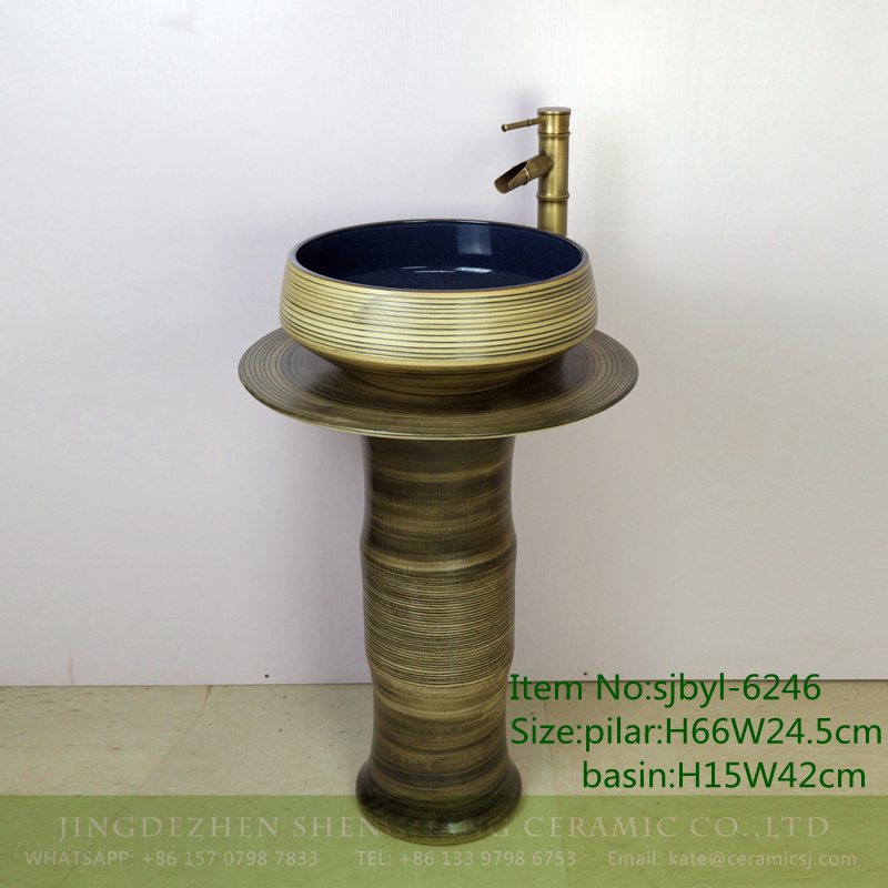 sjbyl-6246-内兰花釉平行线 sjbyl-6246 Jingdezhen porcelain porcelain basin inside the orchid glaze parallel line wash basin daily washbasin bathroom washsink - shengjiang  ceramic  factory   porcelain art hand basin wash sink