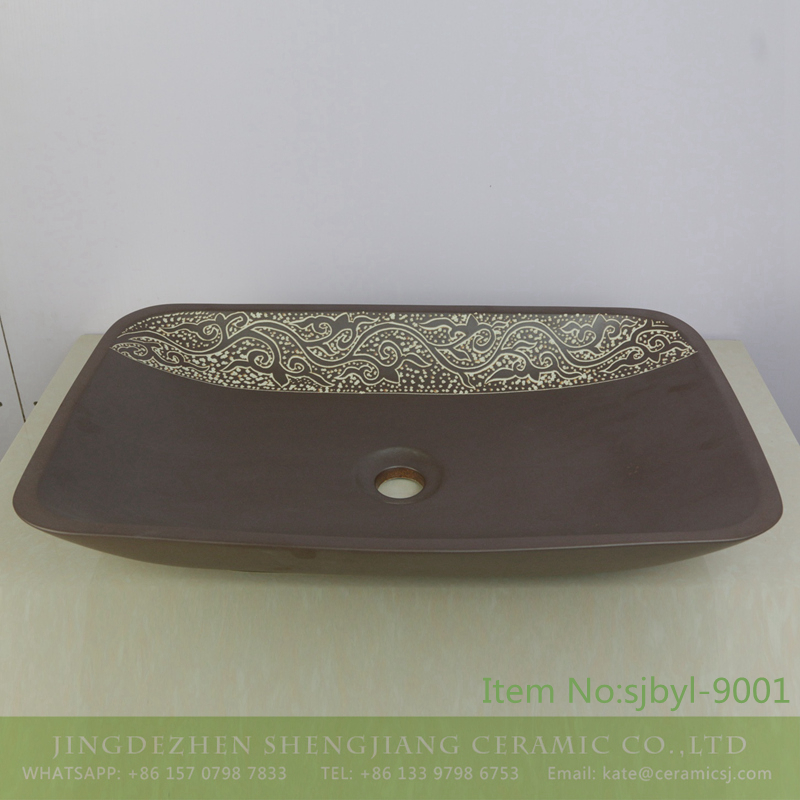 sjbyl-9001（碟）咖色雕花 sjbyl-9001 wash basin sink high quality High-grade durable toilet ceramic basin  porcelain coffee carved - shengjiang  ceramic  factory   porcelain art hand basin wash sink