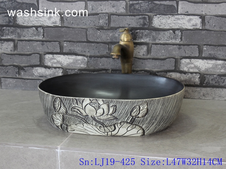 LJ19-425 LJ19-425 Oval hand washbasin with lotus design - shengjiang  ceramic  factory   porcelain art hand basin wash sink