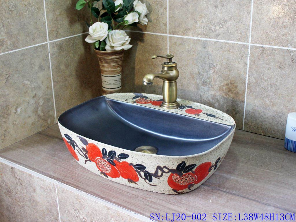LJ20-002-1024x768 LJ20-002 Special pomegranate flower design oval hand wash basin - shengjiang  ceramic  factory   porcelain art hand basin wash sink