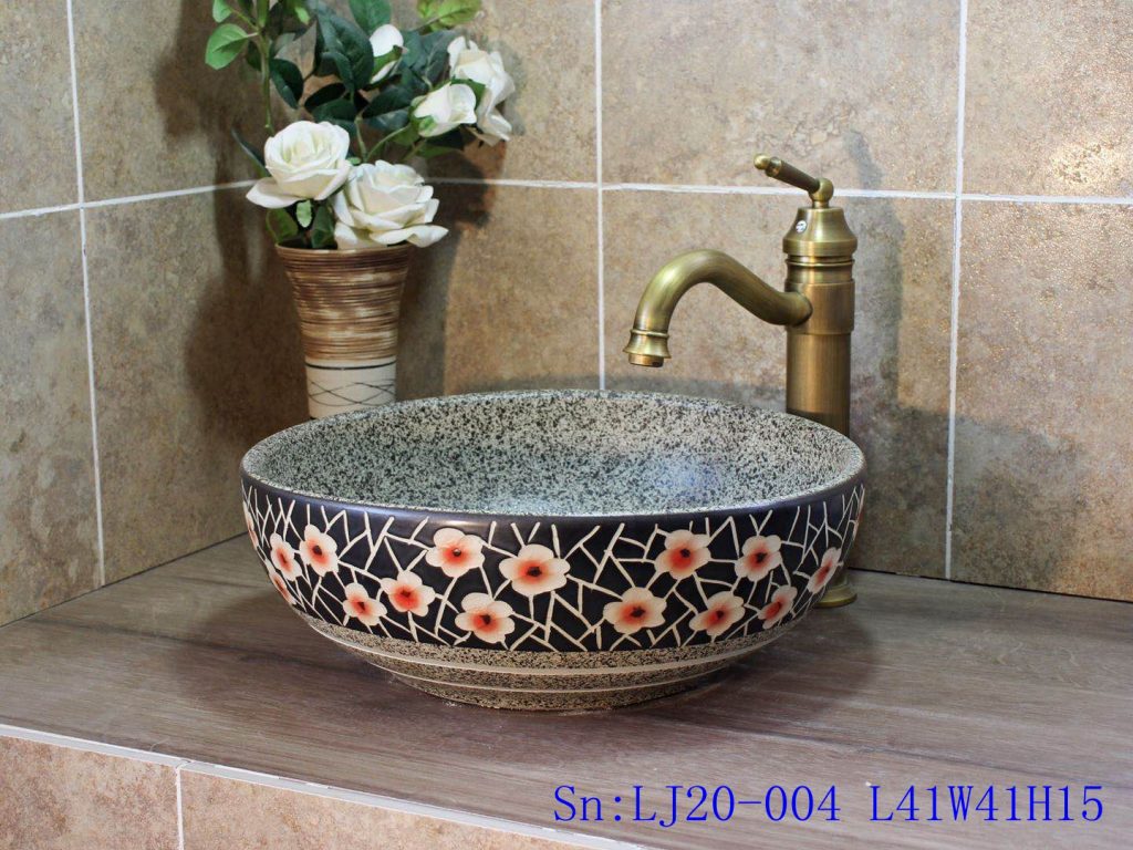 LJ20-004-1024x768 LJ20-004 Hand-painted delicate plum flower design round washbasin - shengjiang  ceramic  factory   porcelain art hand basin wash sink
