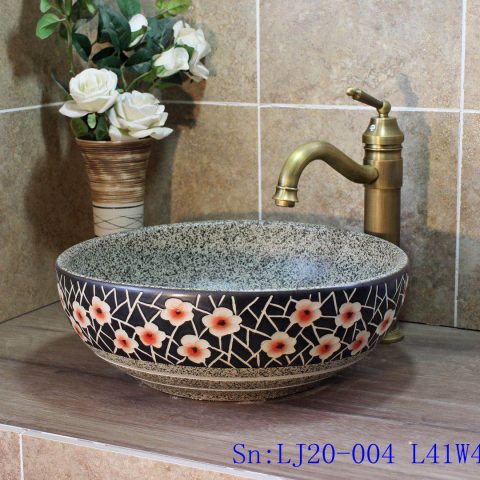 LJ20-004 Hand-painted delicate plum flower design round washbasin