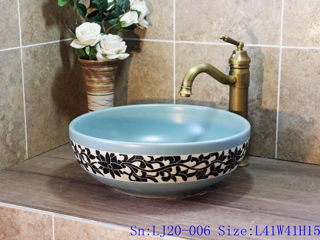 LJ20-006-1024x768 LJ20-006 Hand-made circular washbasin with special pattern design - shengjiang  ceramic  factory   porcelain art hand basin wash sink