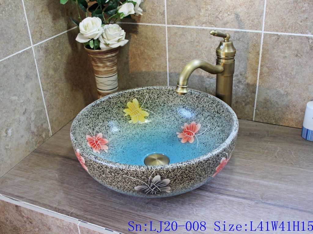 LJ20-008-1024x768 LJ20-008 Creative butterfly decorative ceramic round washbasin - shengjiang  ceramic  factory   porcelain art hand basin wash sink