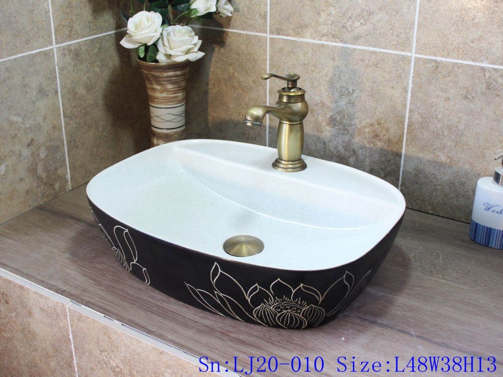 LJ20-010-1024x768 LJ20-010 Black and white lotus creative decorative ceramic washbasin - shengjiang  ceramic  factory   porcelain art hand basin wash sink