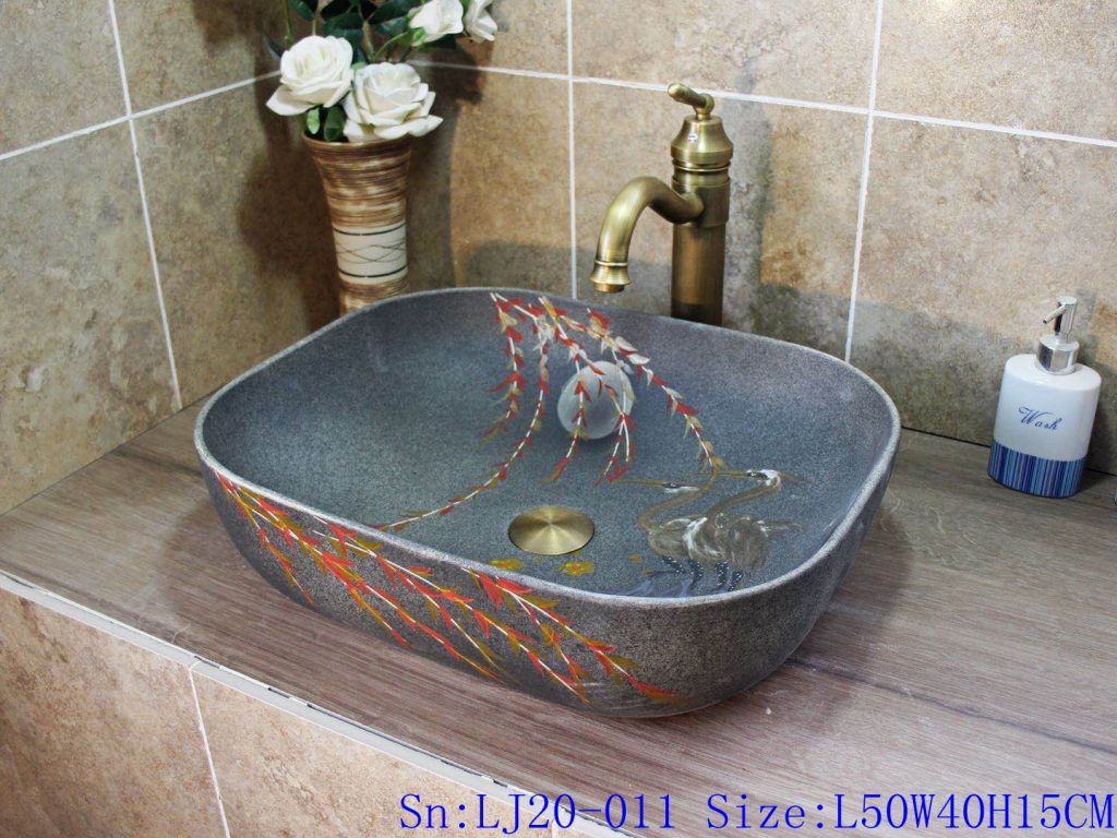 LJ20-011-1024x768 LJ20-011 Decorated ceramic washbasin with foliage and bird pattern - shengjiang  ceramic  factory   porcelain art hand basin wash sink