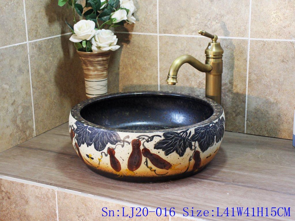 LJ20-016-1024x768 LJ20-016 Jingdezhen creative gourd decorative ceramic washbasin - shengjiang  ceramic  factory   porcelain art hand basin wash sink