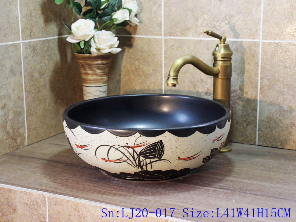 LJ20-017-1024x768 LJ20-017 Fish and lotus creative decorative round ceramic washbasin - shengjiang  ceramic  factory   porcelain art hand basin wash sink