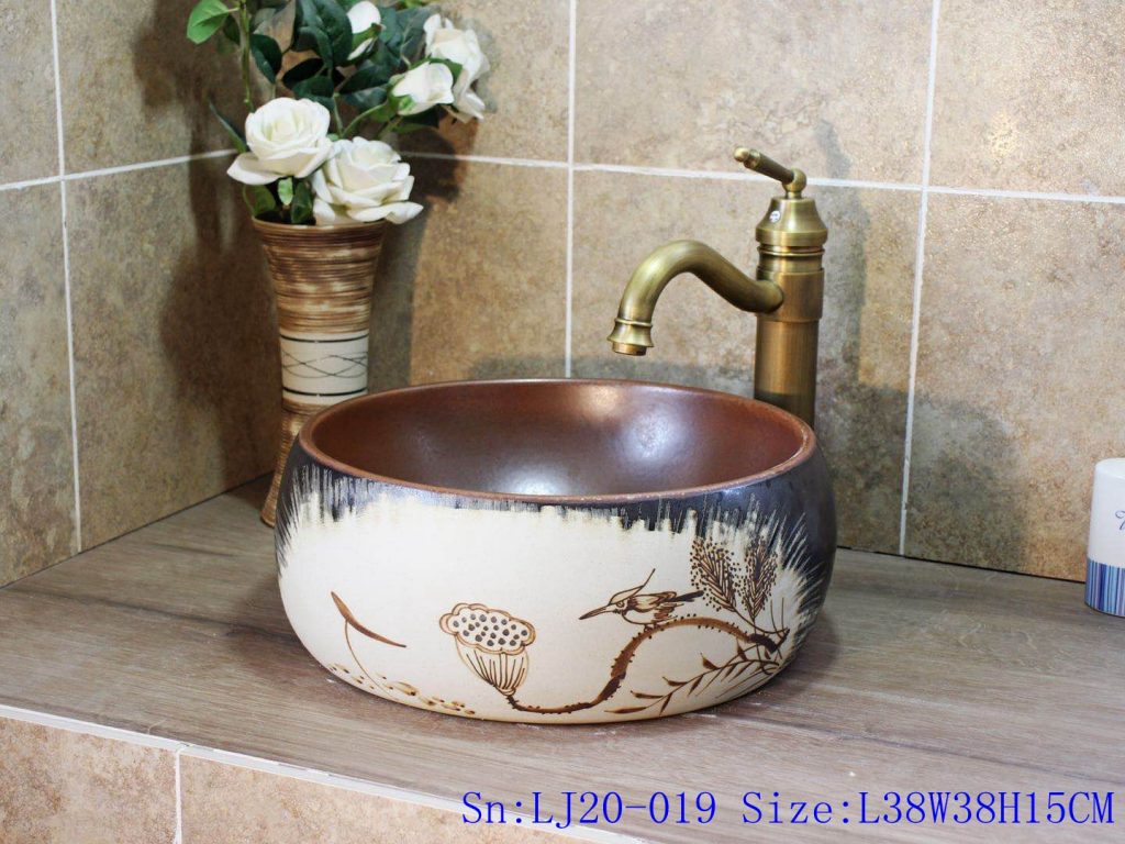 LJ20-019-1024x768 LJ20-019 Creative bird and lotus decorative round ceramic washbasin - shengjiang  ceramic  factory   porcelain art hand basin wash sink