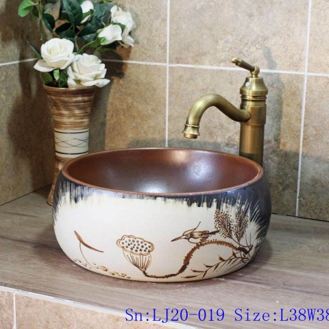 LJ20-019 Creative bird and lotus decorative round ceramic washbasin