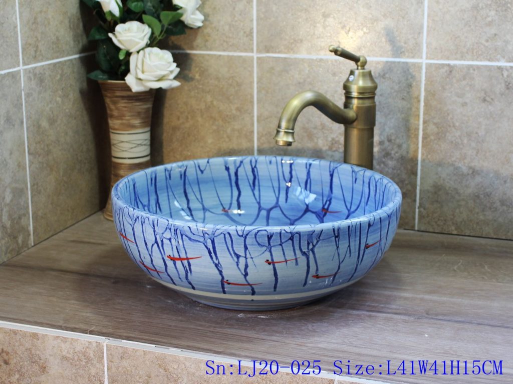 LJ20-025-1024x768 LJ20-025 Hand-painted small fish special design round ceramic washbasin - shengjiang  ceramic  factory   porcelain art hand basin wash sink