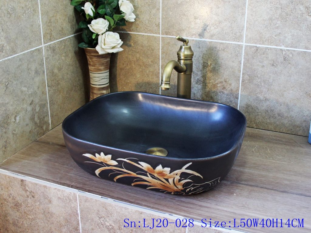 LJ20-028-1024x768 LJ20-028 Hand-painted flowers with purple blue background ceramic washbasin - shengjiang  ceramic  factory   porcelain art hand basin wash sink