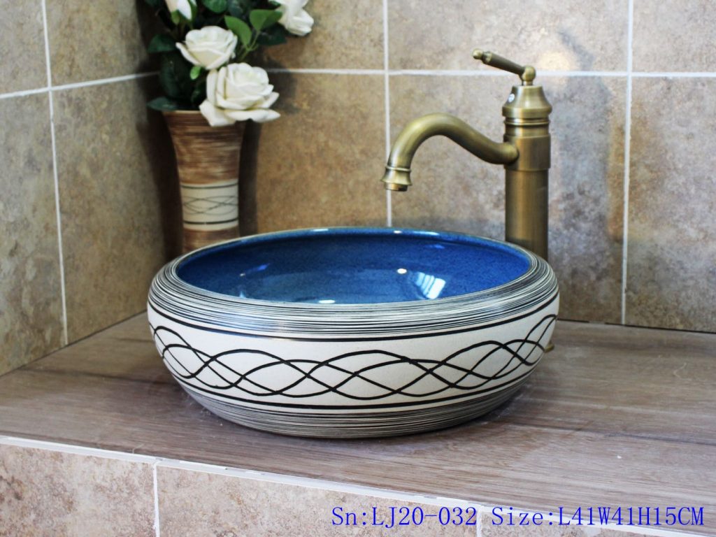 LJ20-032-1024x768 LJ20-032 Hand-painted modern line ceramic gourd shaped washbasin - shengjiang  ceramic  factory   porcelain art hand basin wash sink