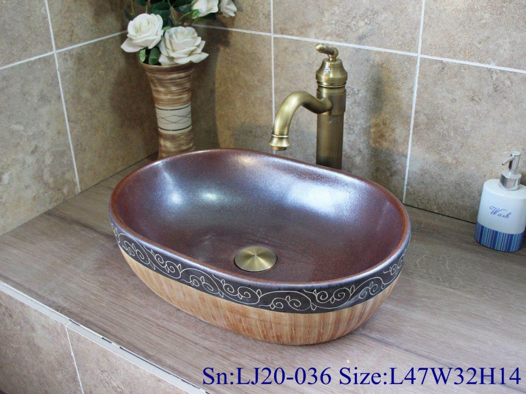 LJ20-036-1024x768 LJ20-036 Creative hand painted lines wooden gourd shaped washbasin - shengjiang  ceramic  factory   porcelain art hand basin wash sink