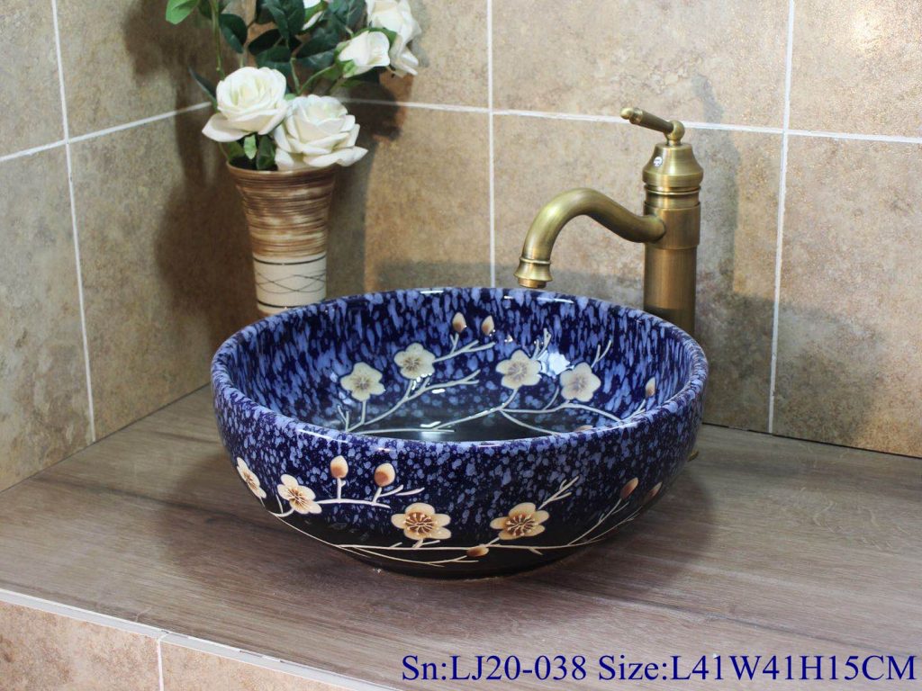 LJ20-038-1024x768 LJ20-038 Jingdezhen delicate hand-painted plum basin - shengjiang  ceramic  factory   porcelain art hand basin wash sink